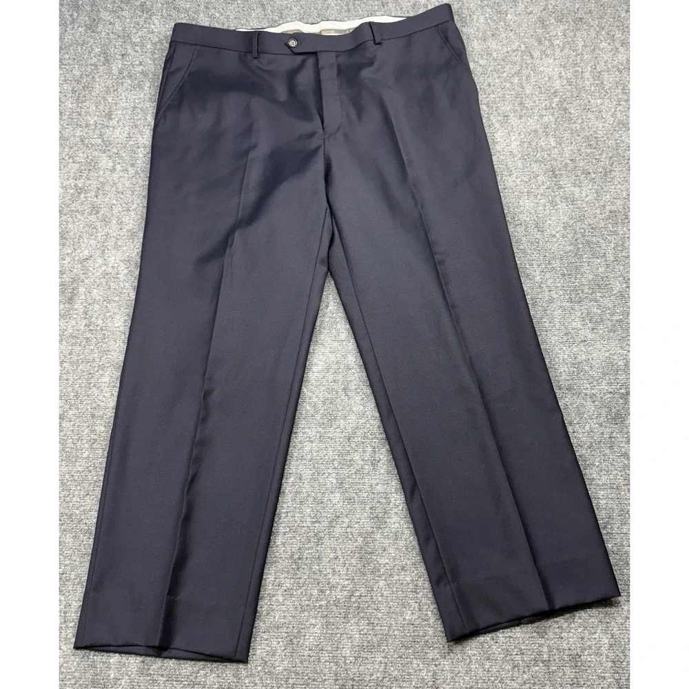 Mantoni 40 Dress Pants Mens Navy Blue Super 140s Virgin Wool Flat Front Nopleat
